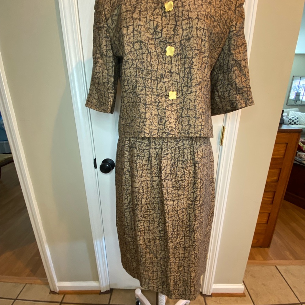 Doncaster Brown and Black Textured Jacket & Skirt Set